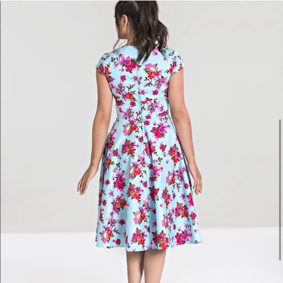 Hell Bunny Dress Vintage Inspired Tropical Floral Print Cap Sleeve Dress size L - Picture 3 of 12
